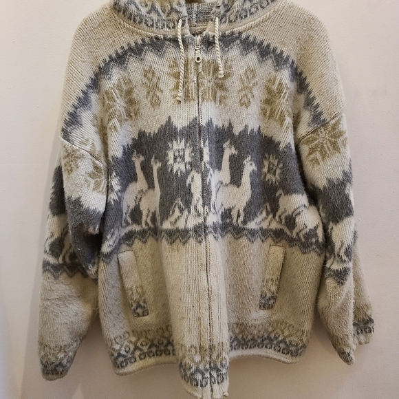 Yari Artesanias 100% Wool Made in Ecuador Hooded Sweater Jacket - Size Large - Picture 2 of 9